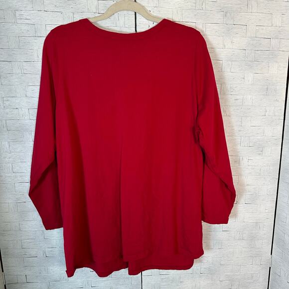Roman’s women’s Henley long sleeve T-shirt, red Normcore casual plus size ￼ - Picture 3 of 8